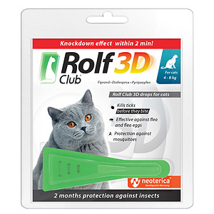Rolf Club 3D Spot-on against ticks and fleas for cats 4-8 kg 