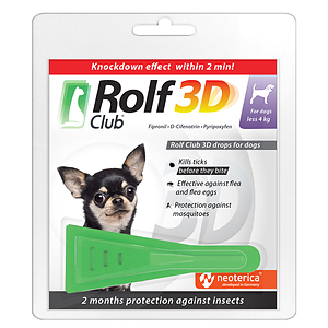 Rolf Club 3D Spot-on against ticks and fleas for dogs under 4 kg