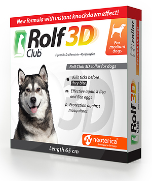 Rolf Club 3D Collar against ticks and fleas for medium dogs, 65 cm 